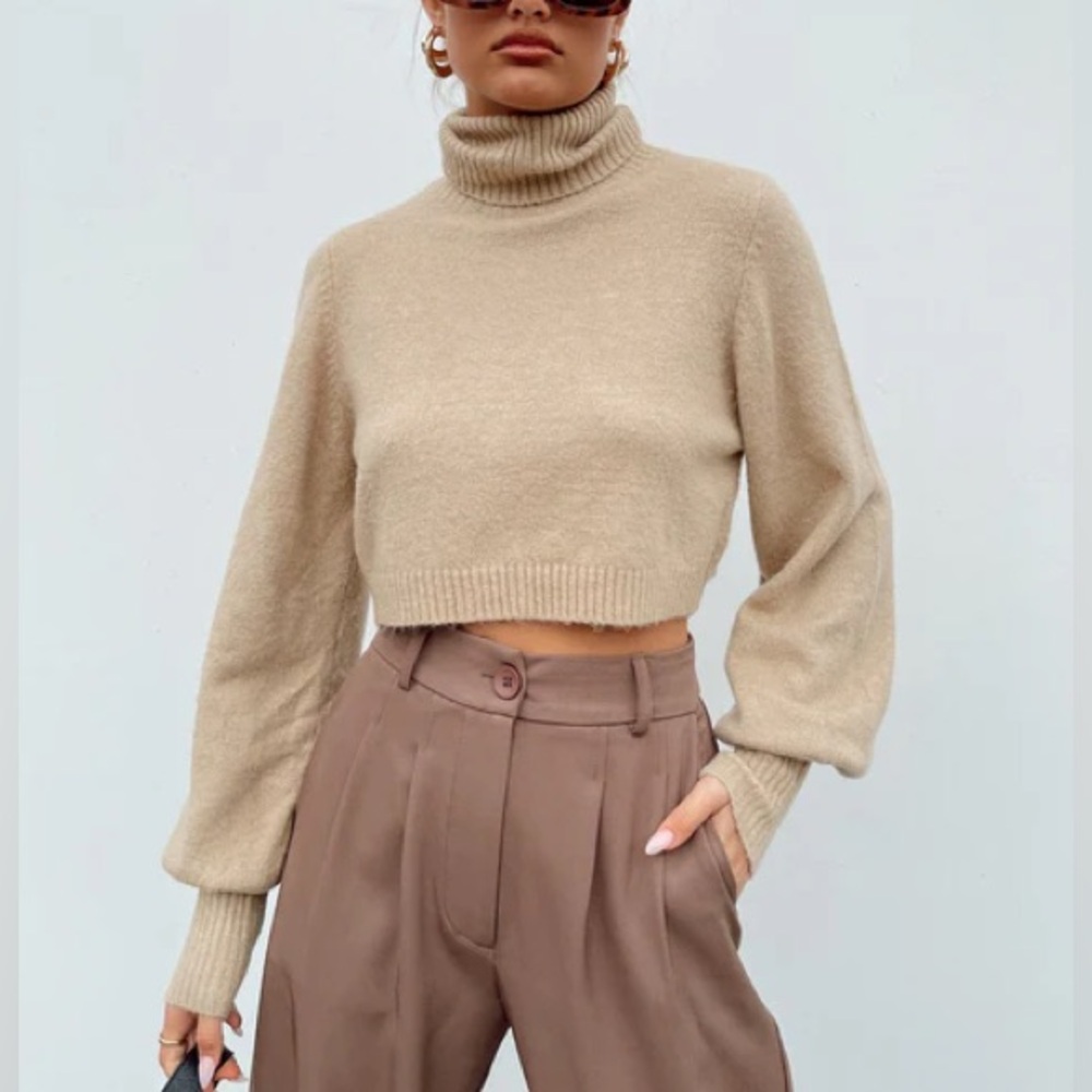 Princess Polly Tan/Beige Cropped Turtleneck Sweater